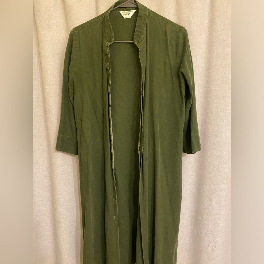 Vintage Olive Green Long Open Cardigan